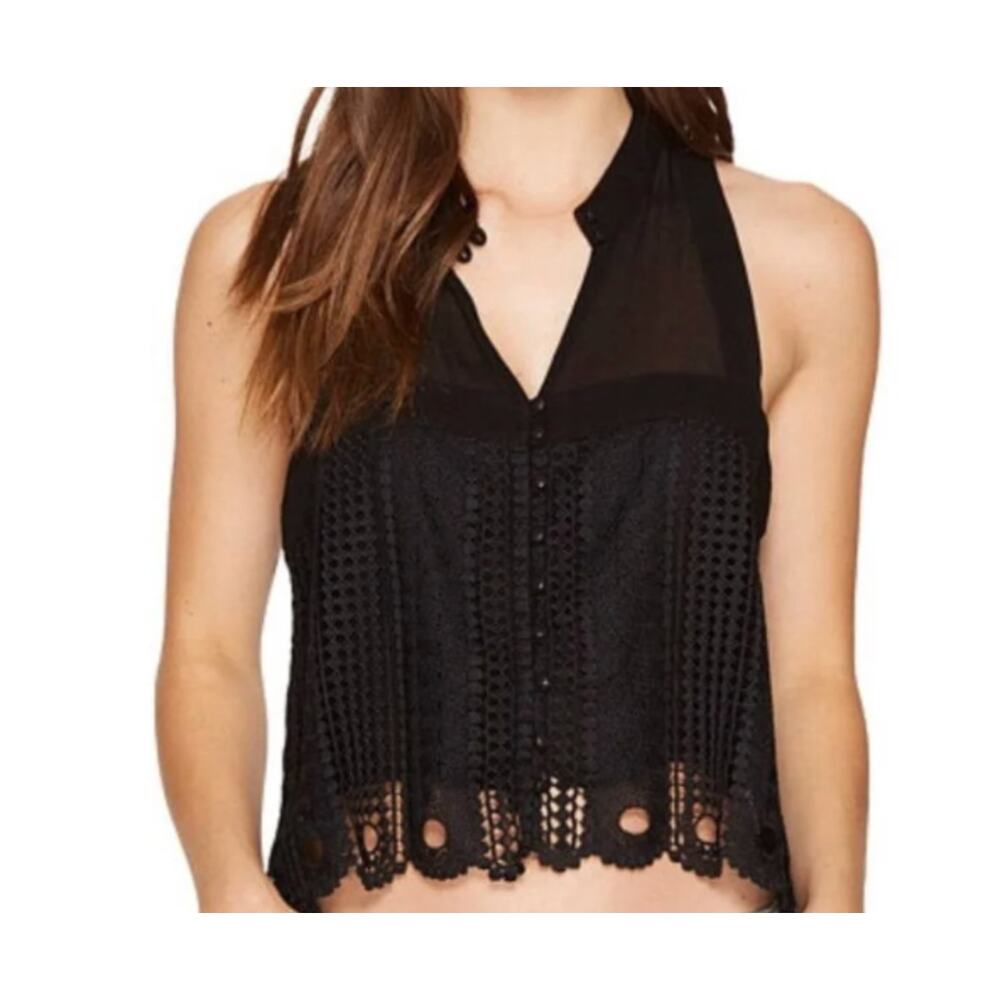 Free People Black Cropped Lace Halter Tank